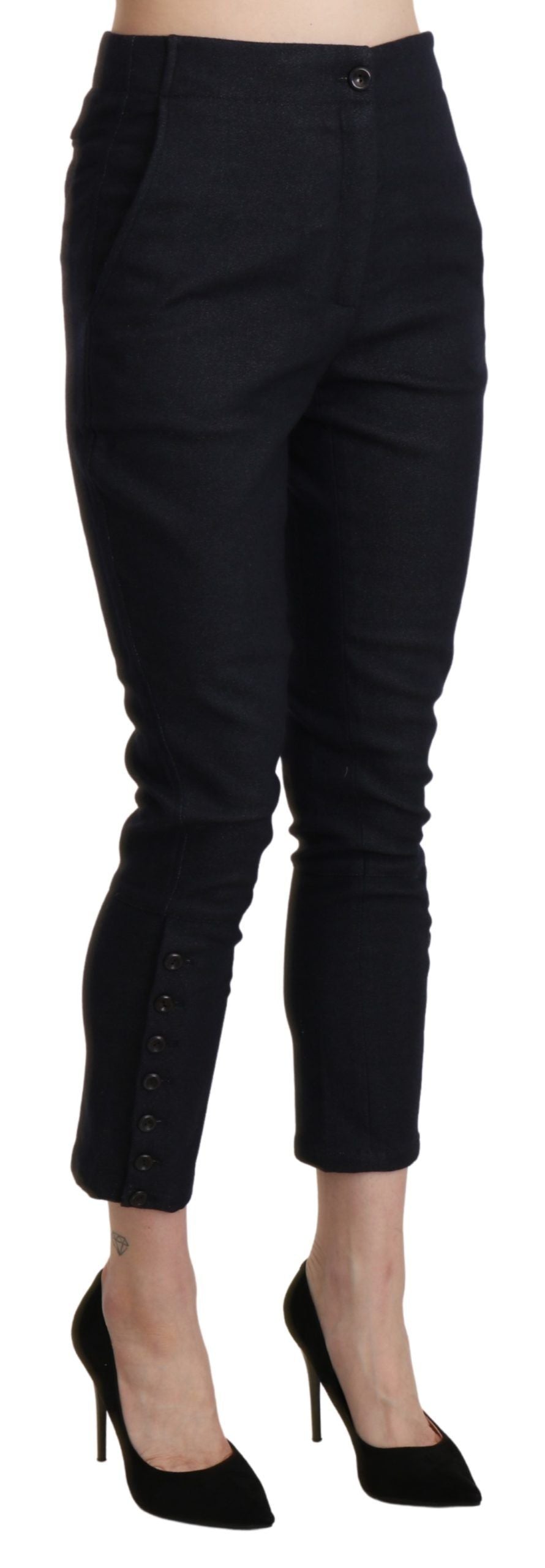 Black High Waist Capri Cropped Cotton Pants