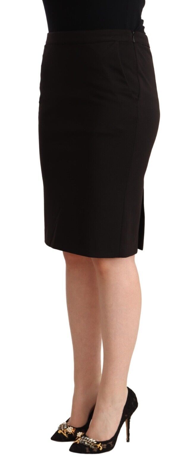 Black Straight Pencil Cut Knee Length Skirt