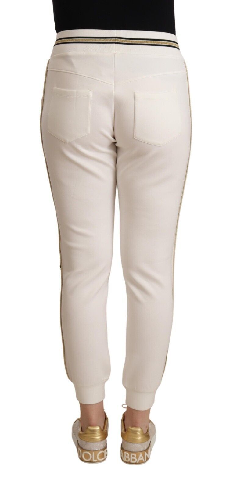 White Polyester Mid Waist Jogger Pants