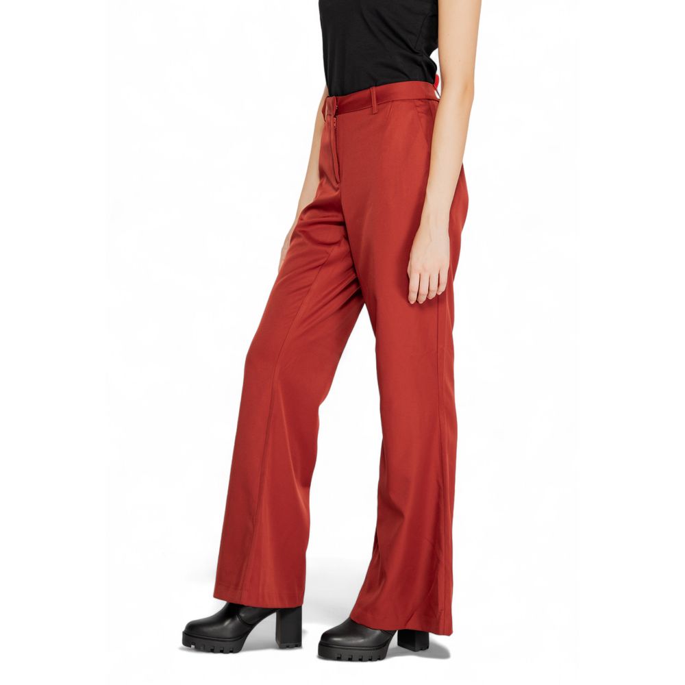 Red Polyester Flared Pants