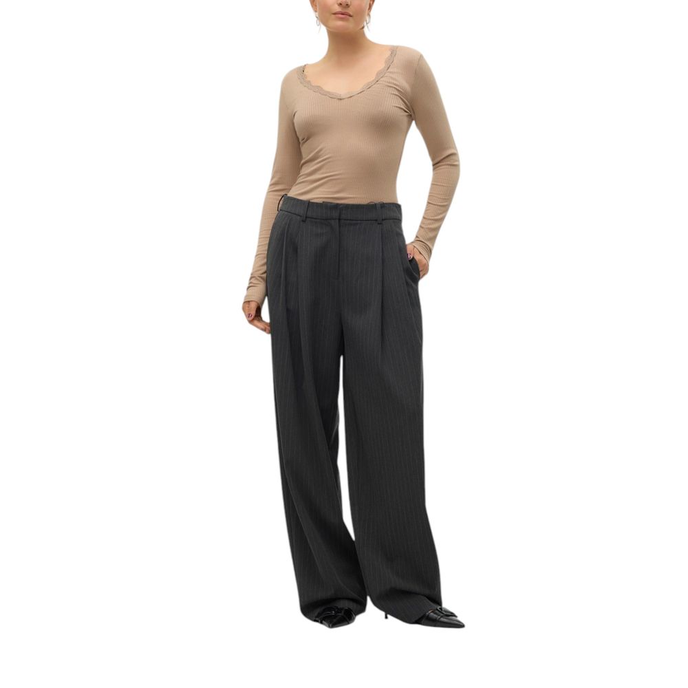Gray Polyester Casual Pants