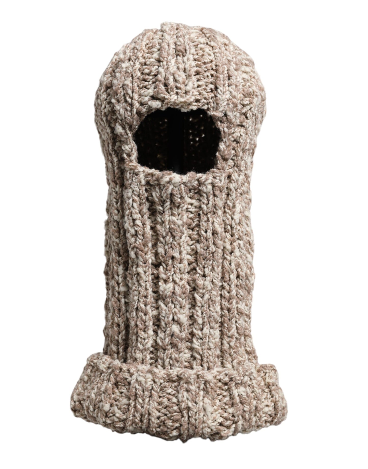 Beige Wool Knitted Ski Mask Balaclava Hat