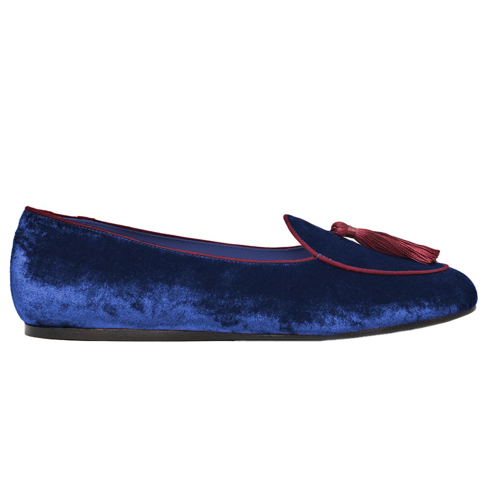 Blue Velvet Flat Shoe