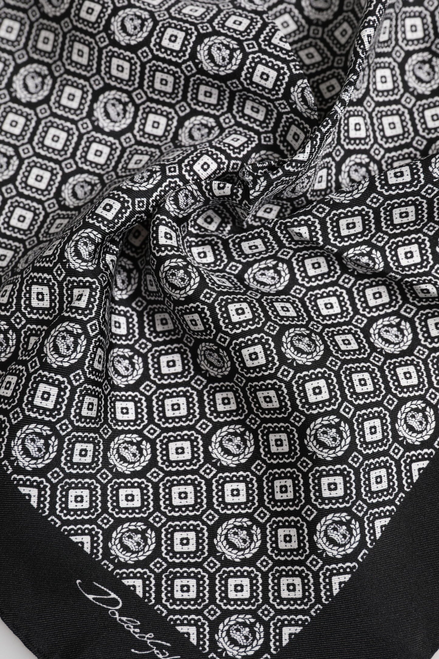 Black White Patterned Square Foulard Scarf