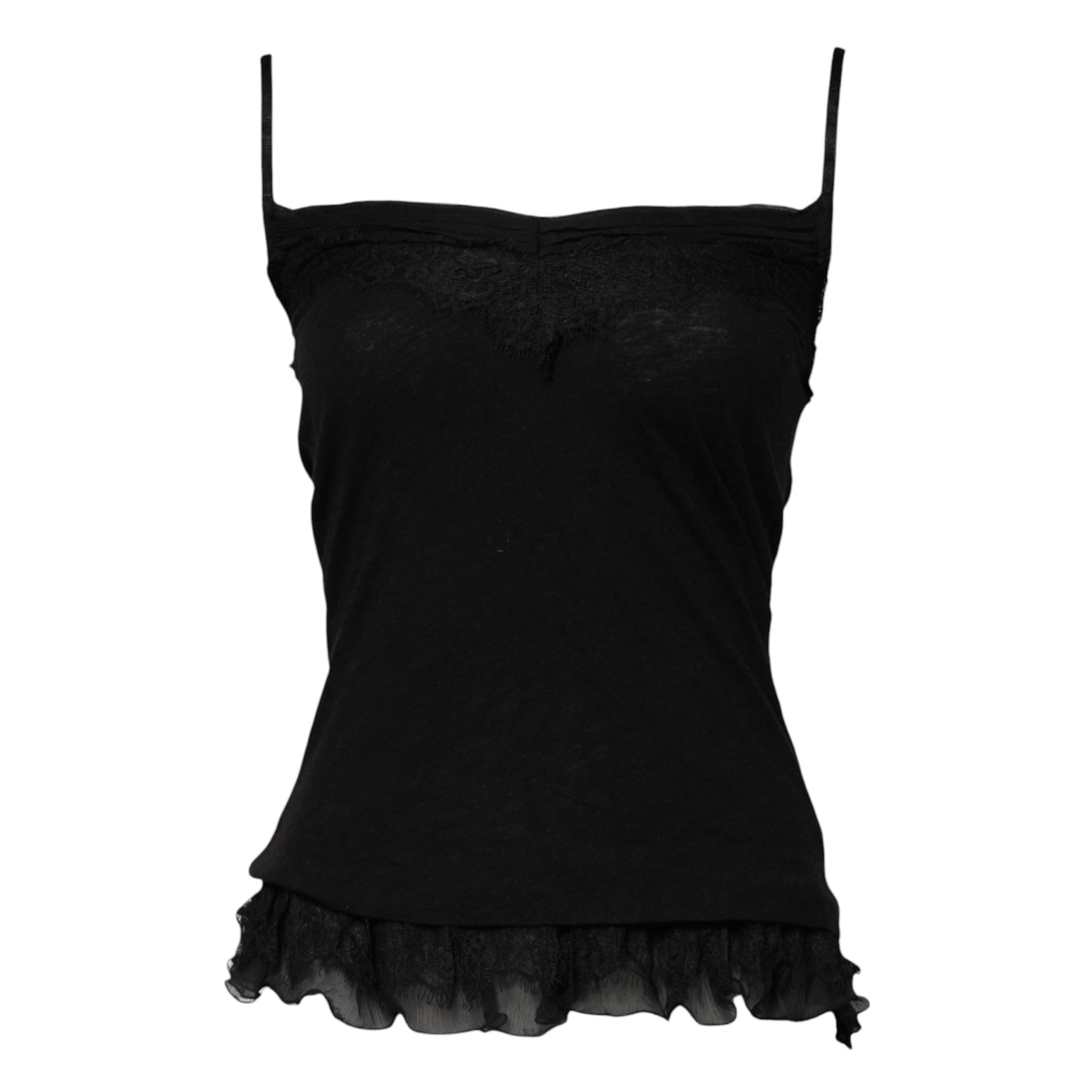 Black Wool Sleeveless Square Neck Tank Top