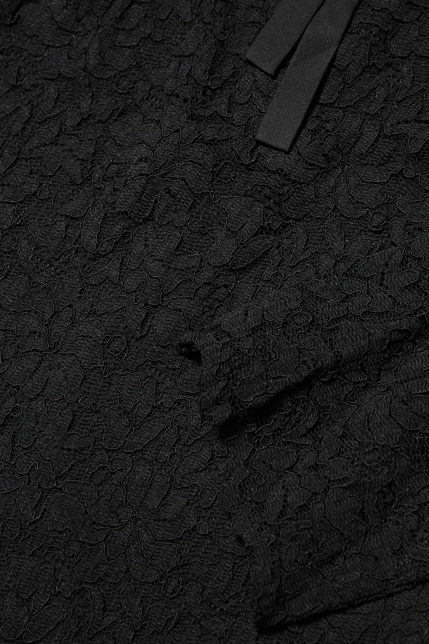 Black Nylon Lace Long Sleeve Blouse Top