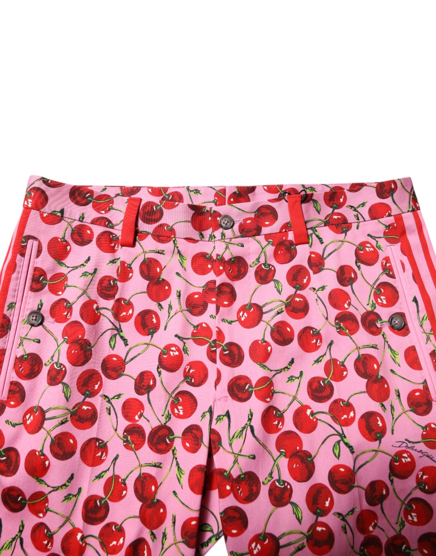 Pink Cherry Print Cotton Dress Pants