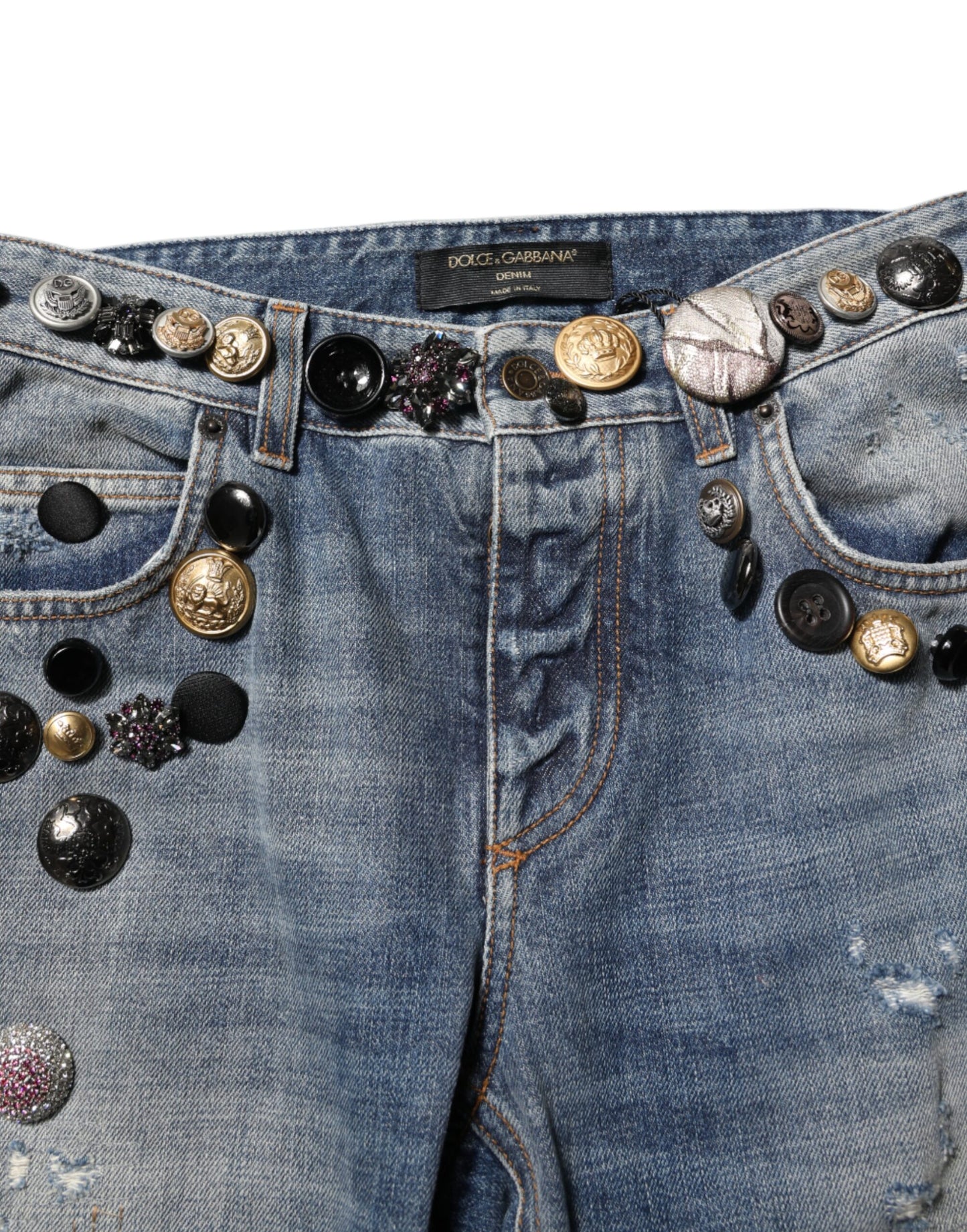 Blue Embellished Tattered SkinnyDenim Jeans