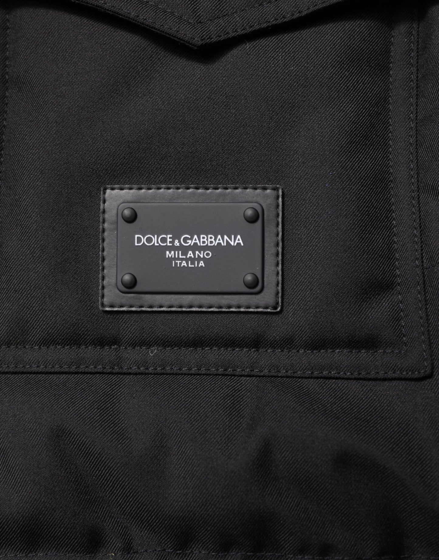 Black Sleeveless Parka Logo Plaque Jacket
