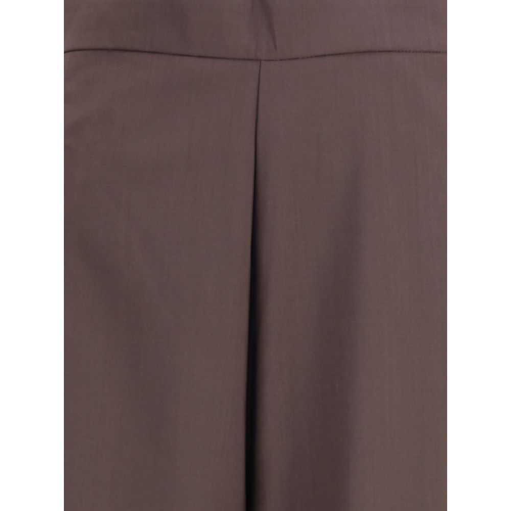 Brown Fleece Wool Casual Pants
