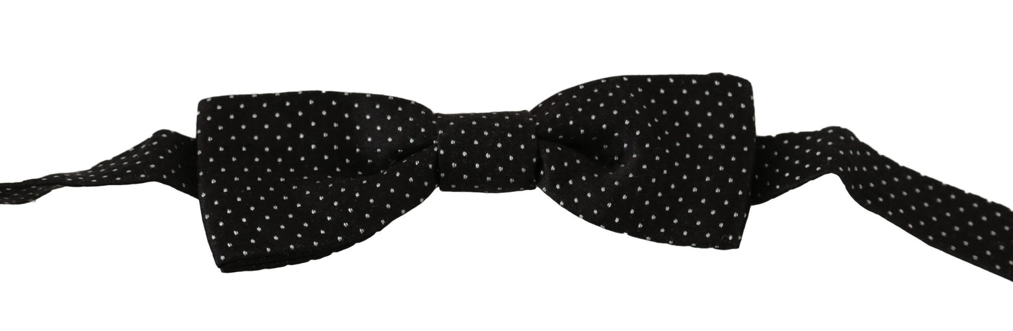 Elegant Black Polka Dot Silk Bow Tie