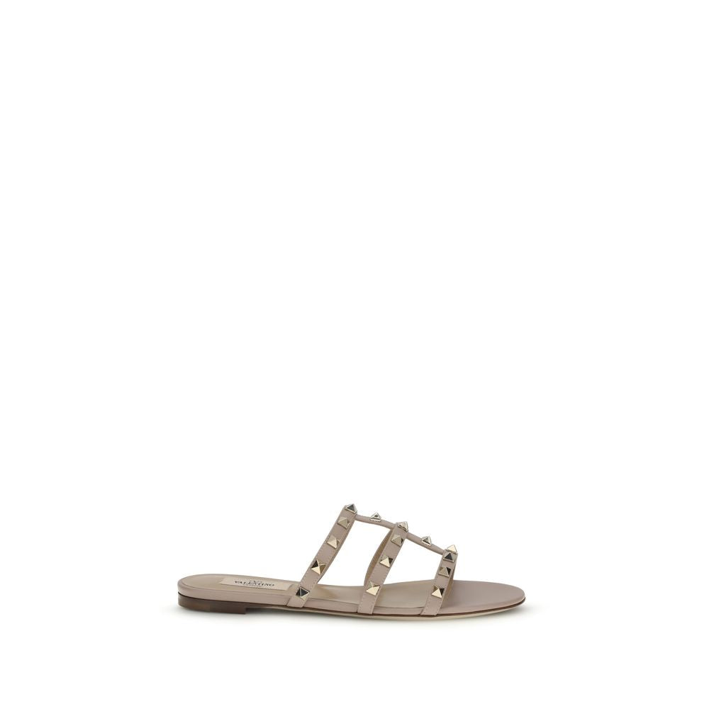 Beige Calf Leather Bos Taurus Flat Sandals