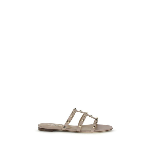 Beige Calf Leather Bos Taurus Flat Sandals