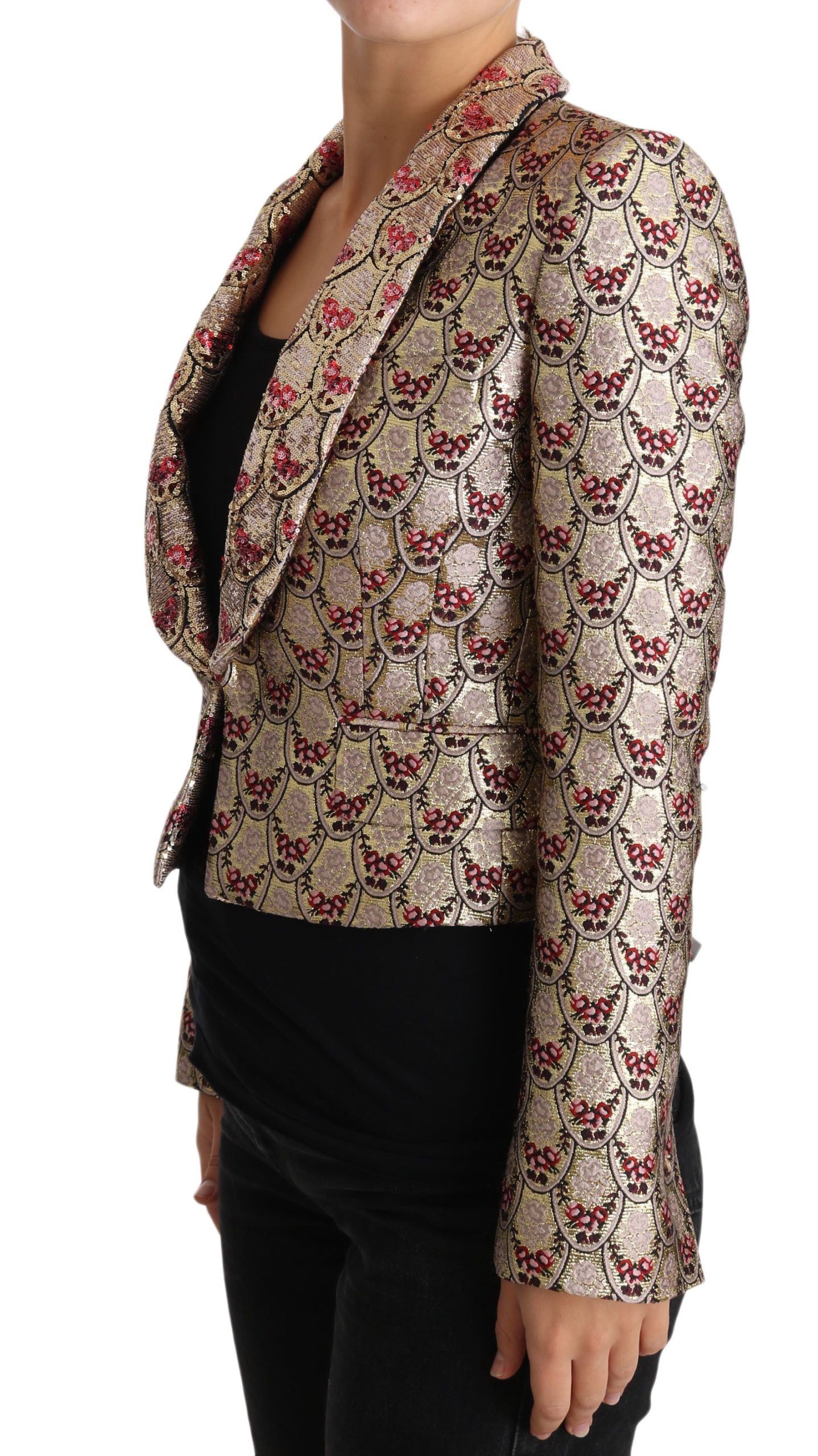 Glittering Gold Floral Sequined Blazer Jacket