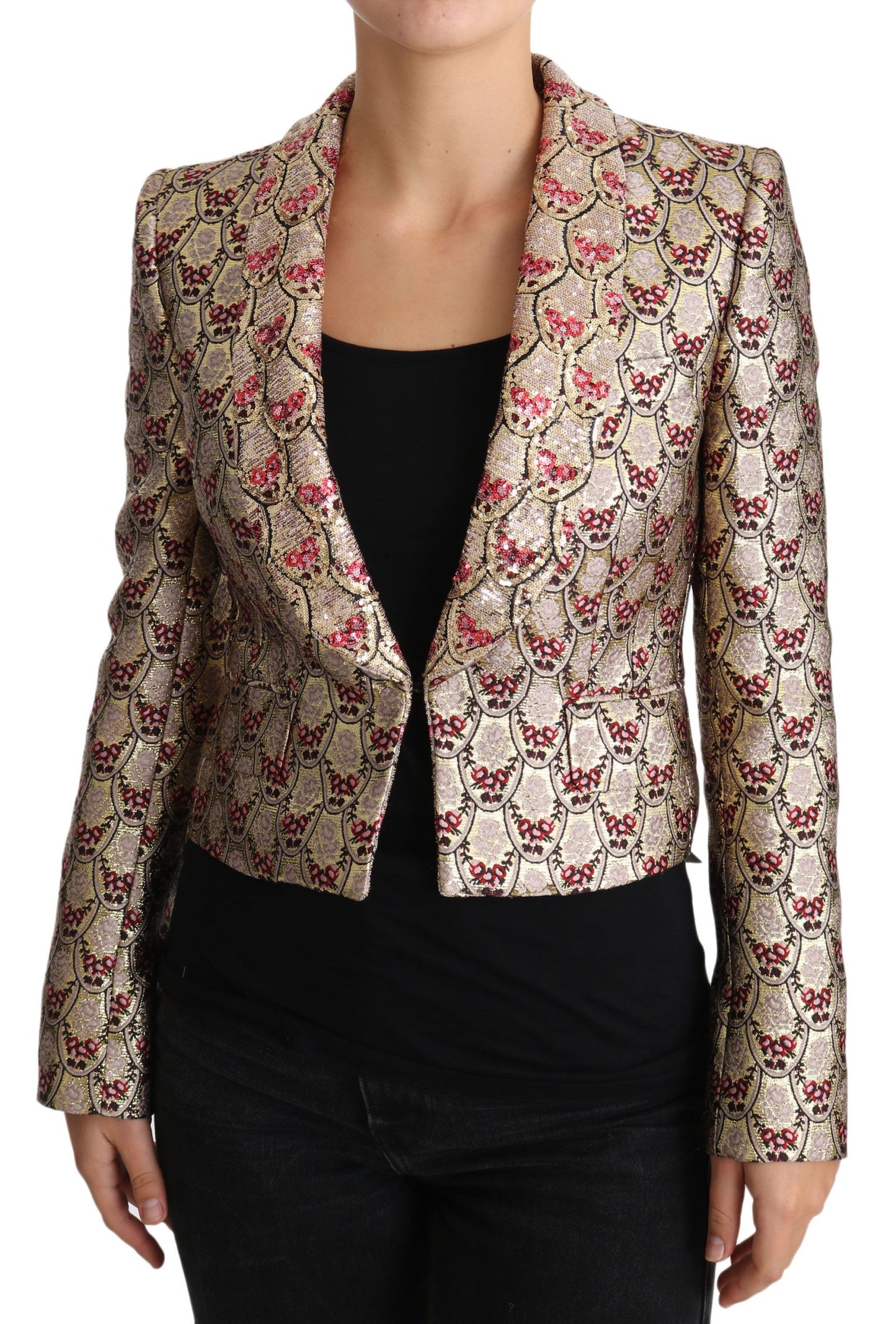 Glittering Gold Floral Sequined Blazer Jacket