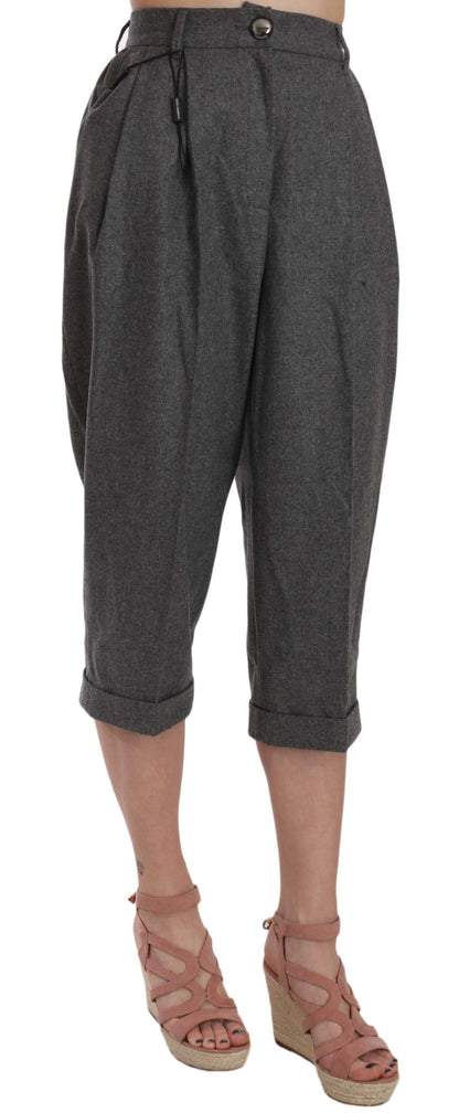 Elegant Gray Wool-Cashmere Pleated Trousers