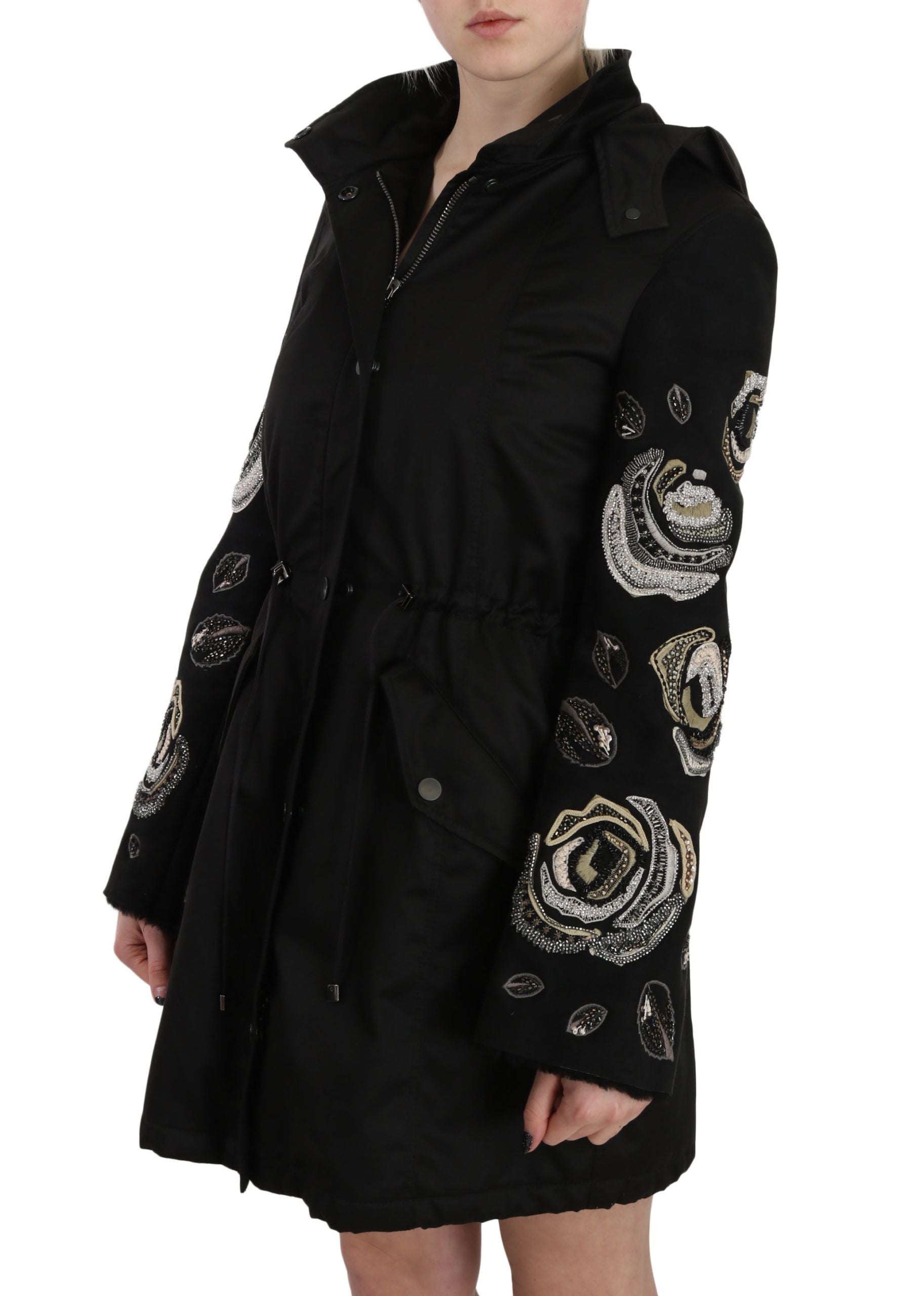 Elegant Black Beaded Parka Jacket for Women