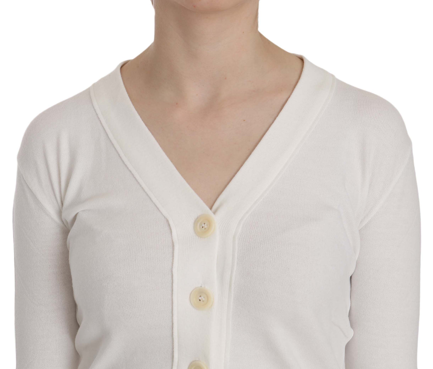 Elegant White V-Neck Cropped Cardigan Blouse