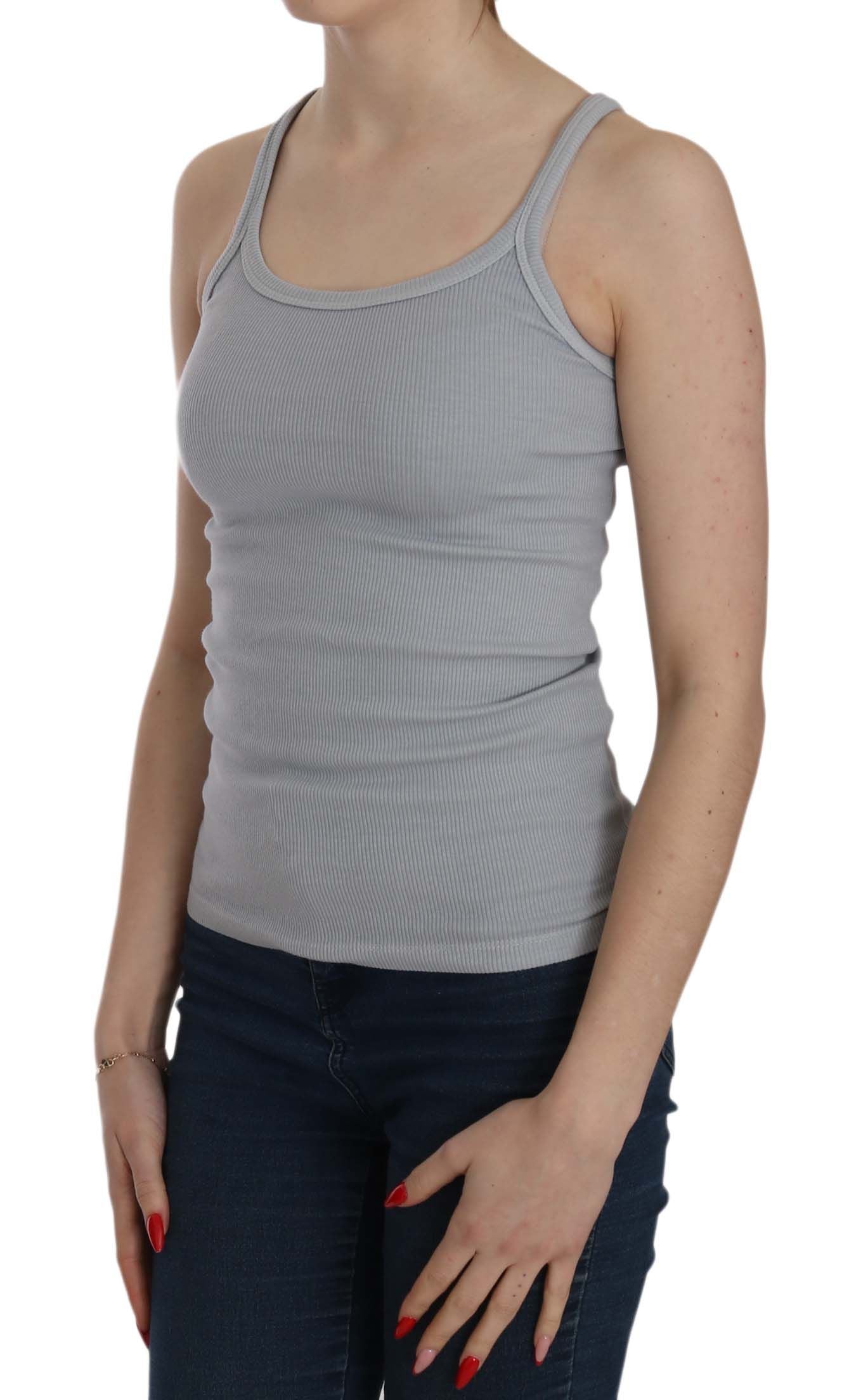 Elegant Sleeveless Light Gray Cotton Blouse