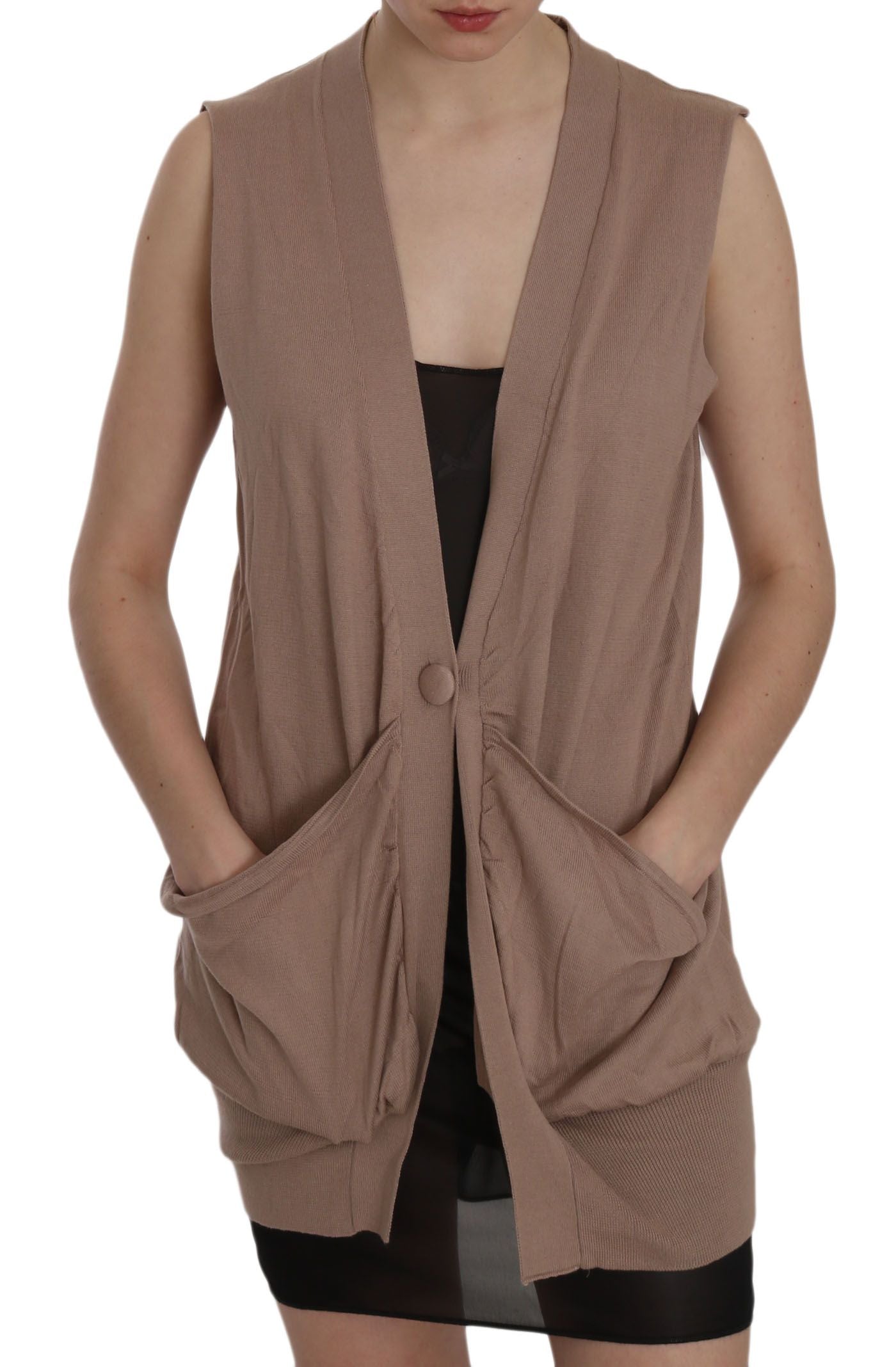 Chic Sleeveless Cotton Cardigan Vest - Elegant Brown