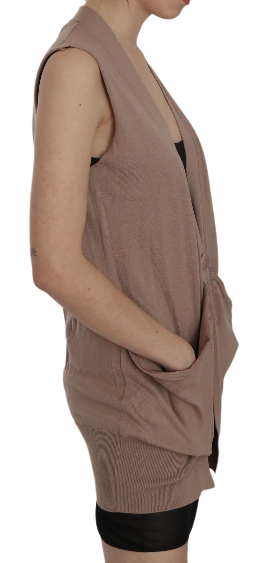 Chic Sleeveless Cotton Cardigan Vest - Elegant Brown