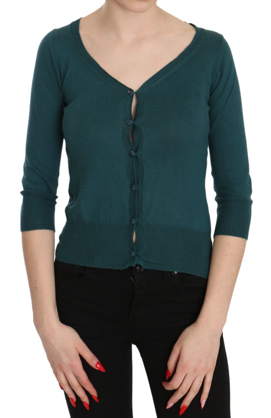 Chic Blue Green Cotton Cardigan Top