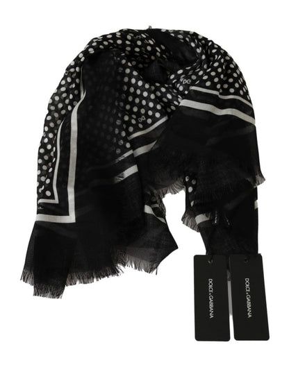 Elegant Black Silk Blend Polka Dotted Men's Scarf