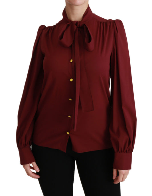 Elegant Maroon Silk Blend Polo Blouse