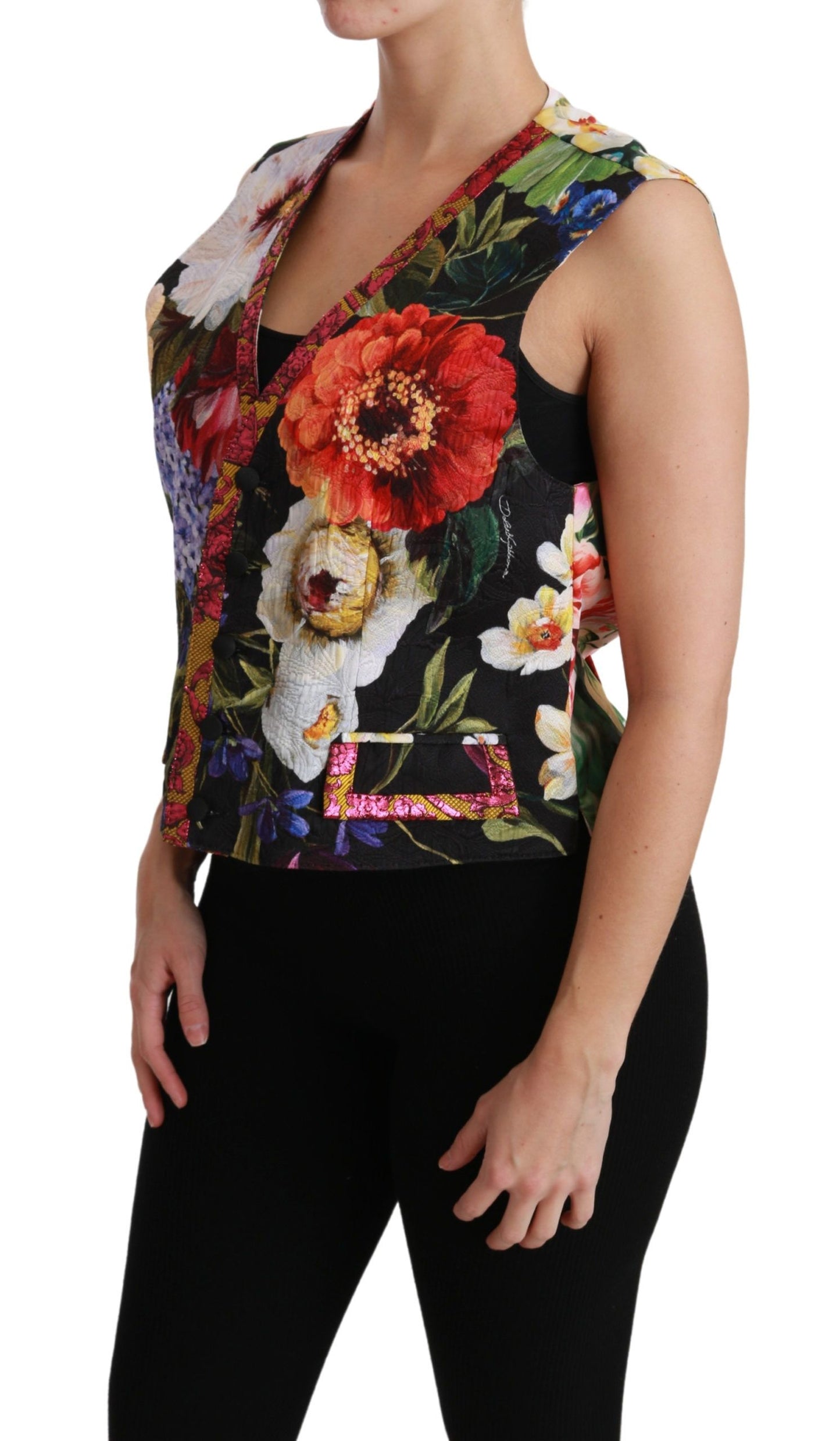 Multicolor Brocade Floral Sleeveless Vest