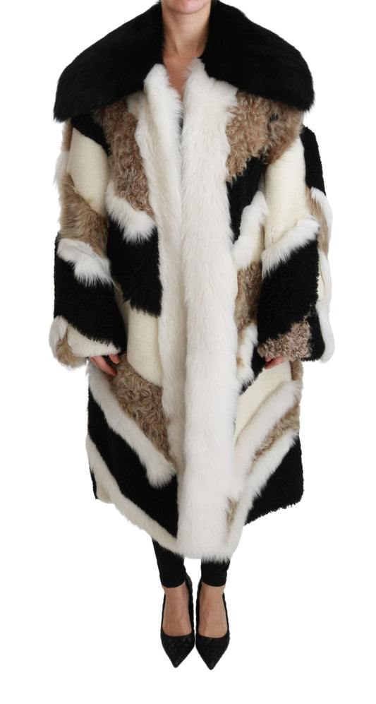 Elegant Multicolor Shearling Cape Coat