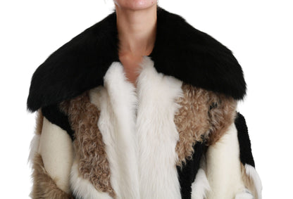 Elegant Multicolor Shearling Cape Coat