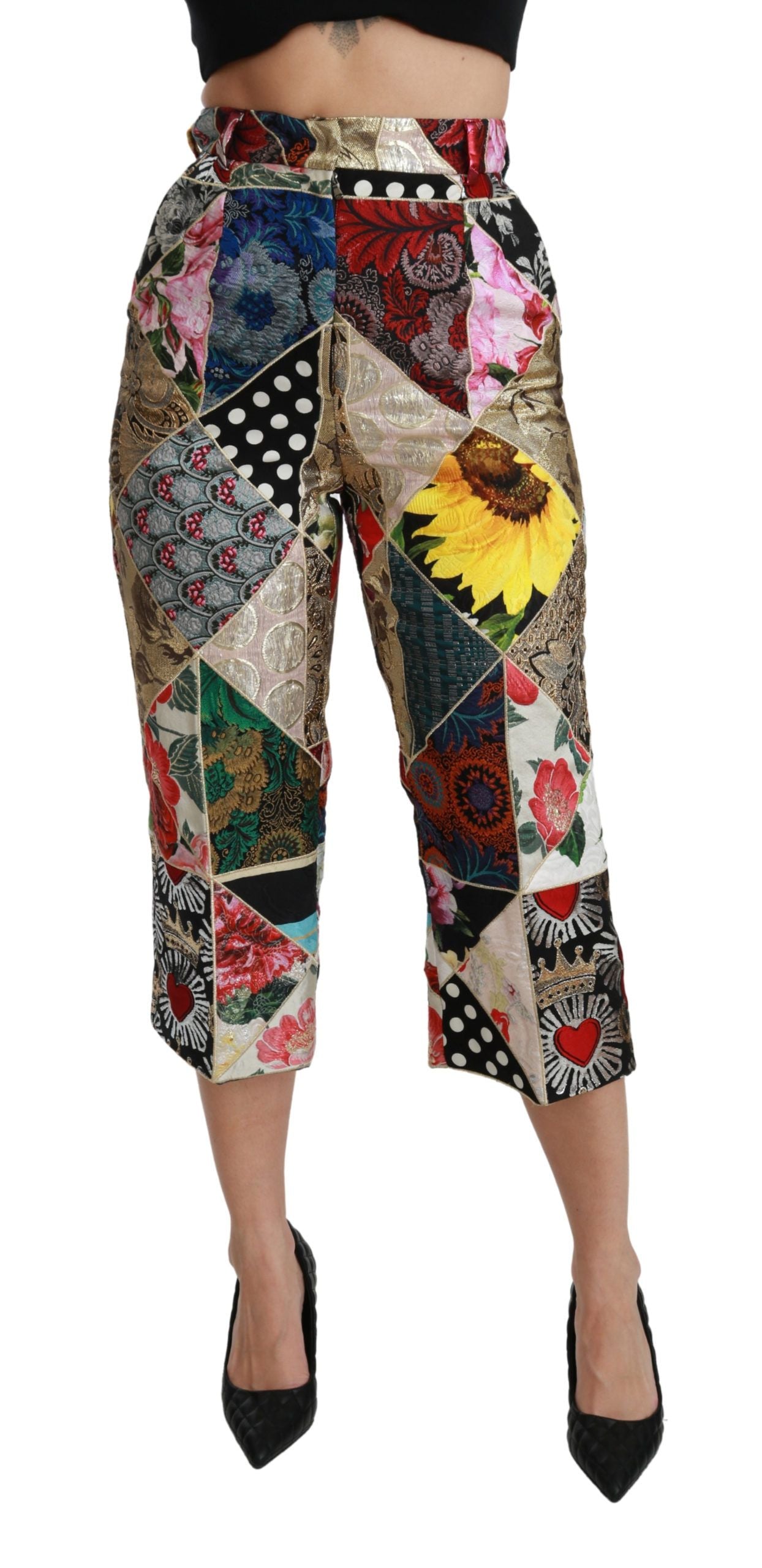 Elegant High Waist Cropped Silk Blend Trousers