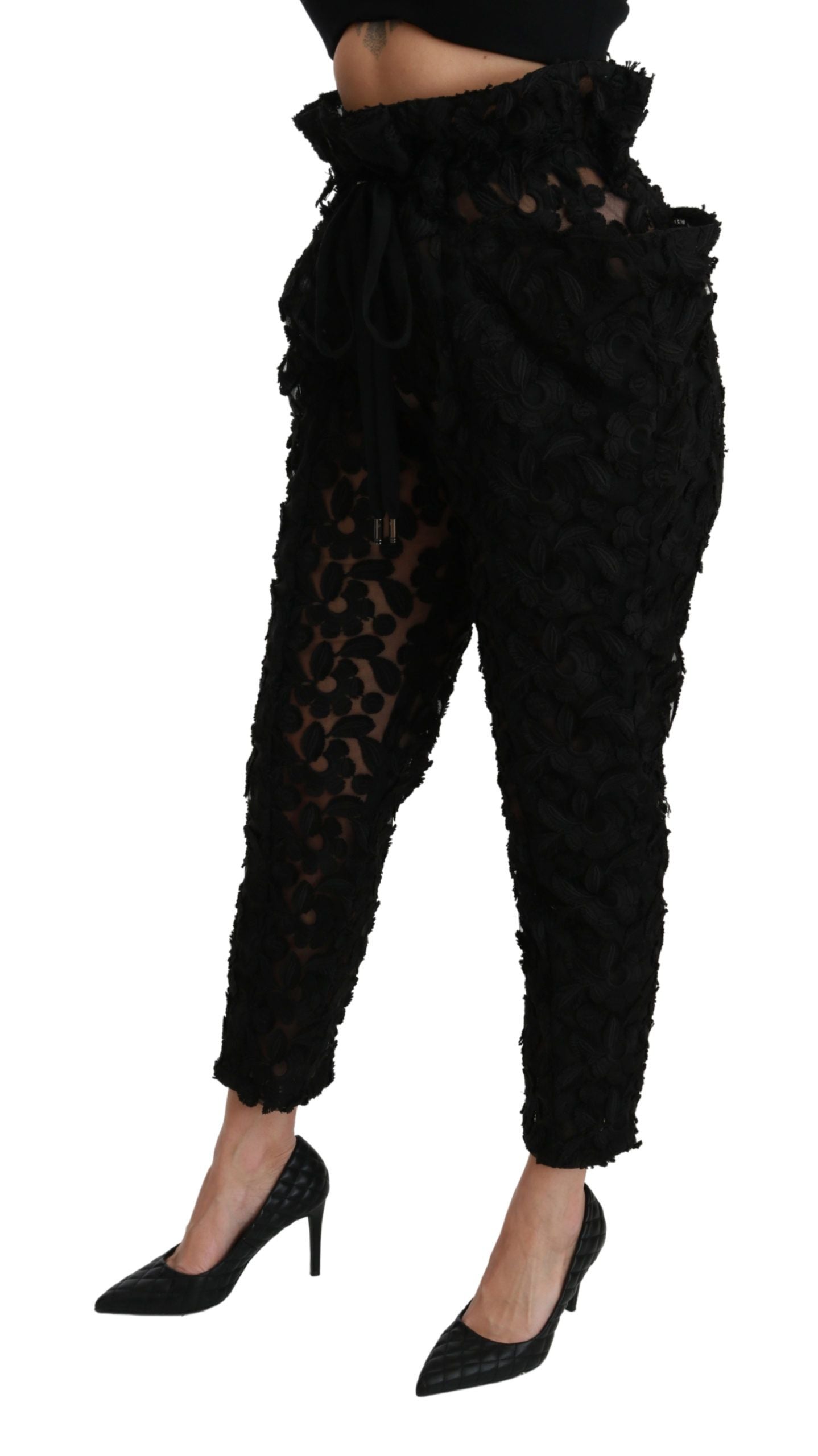 Chic Tapered High Waist Lace Pants