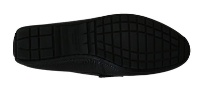 Exquisite Black Lizard Leather Loafers