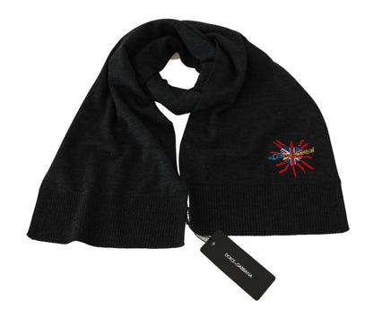 Elegant Virgin Wool Men's Scarf with Embroidery