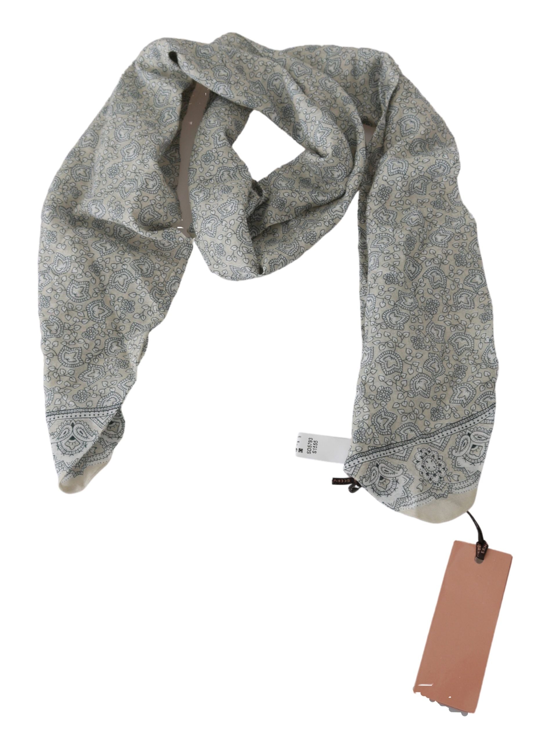 Chic Cotton Scarf in Beige & Blue Fantasy Print