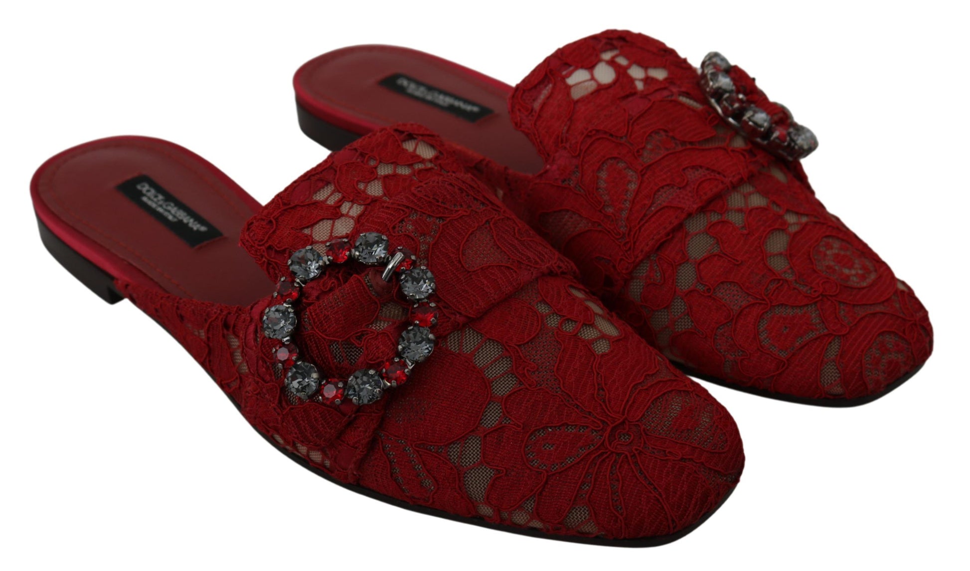 Radiant Red Slide Flats with Crystal Embellishments