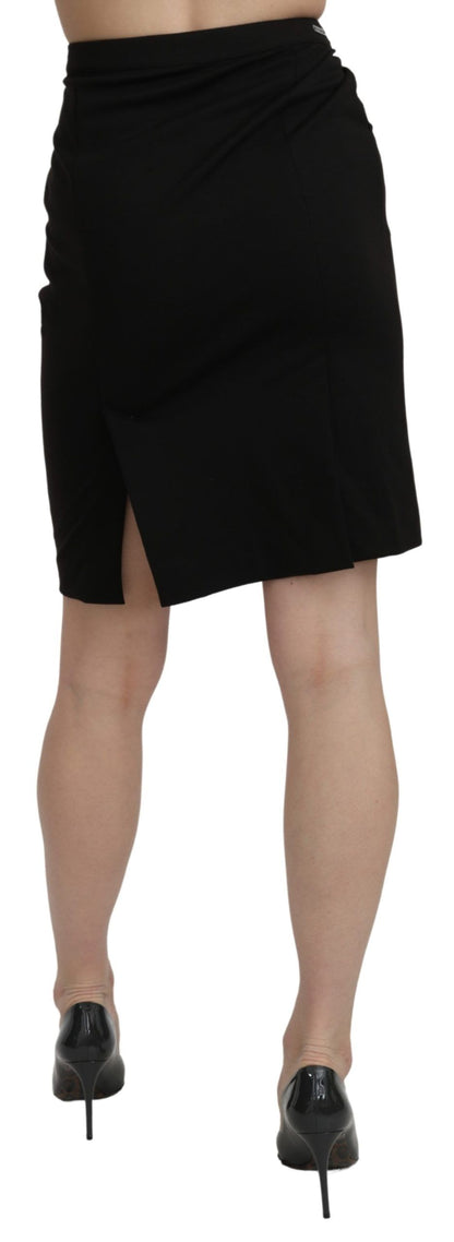 Chic High Waist Black Linen Skirt