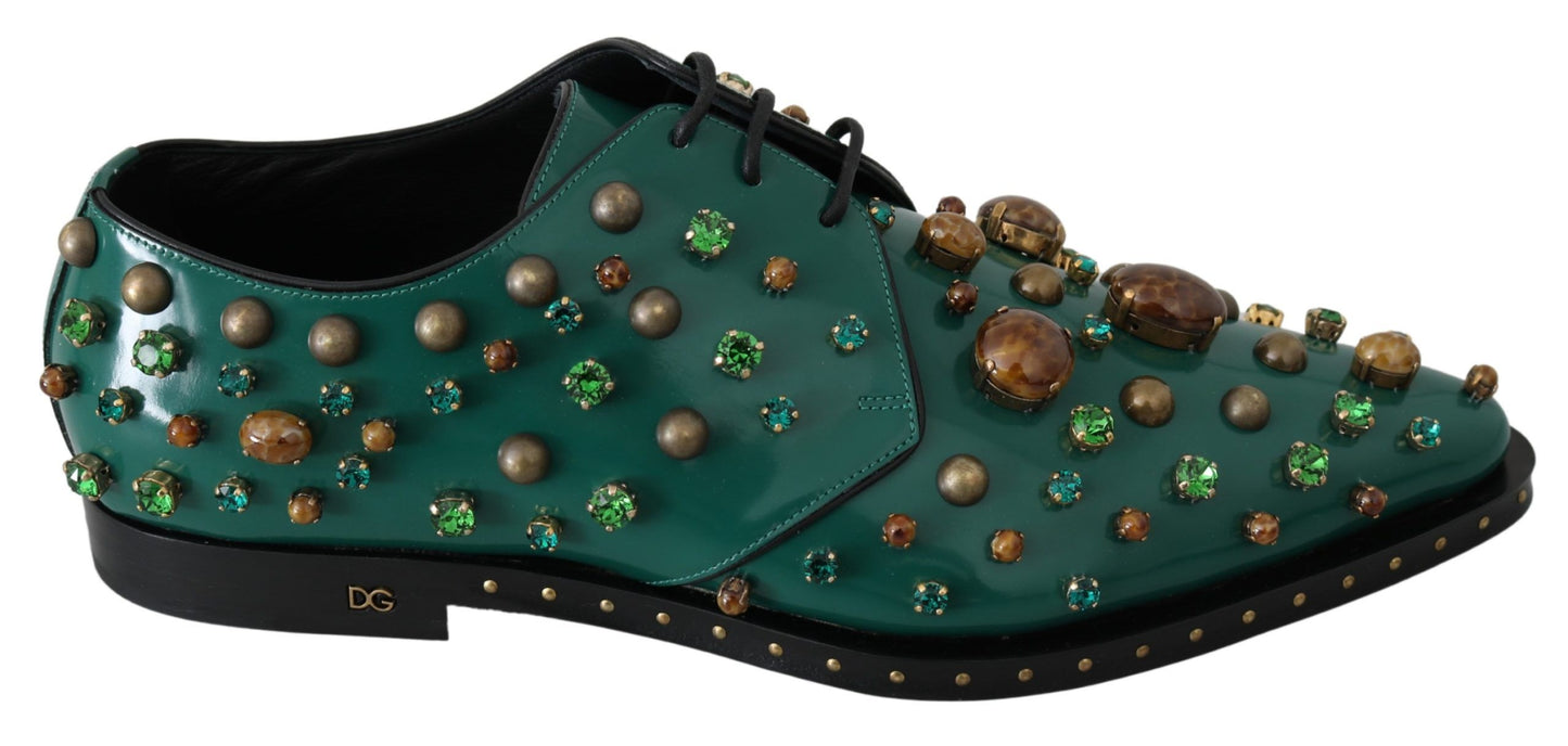 Emerald Leather Dress Shoes with Crystal Accents