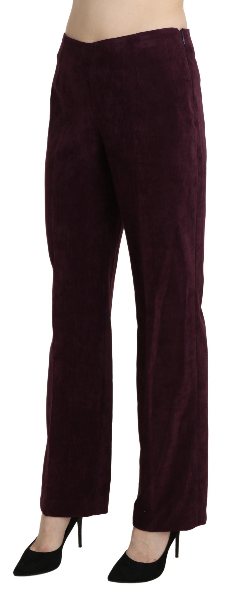 Elegant High Waist Straight Purple Pants