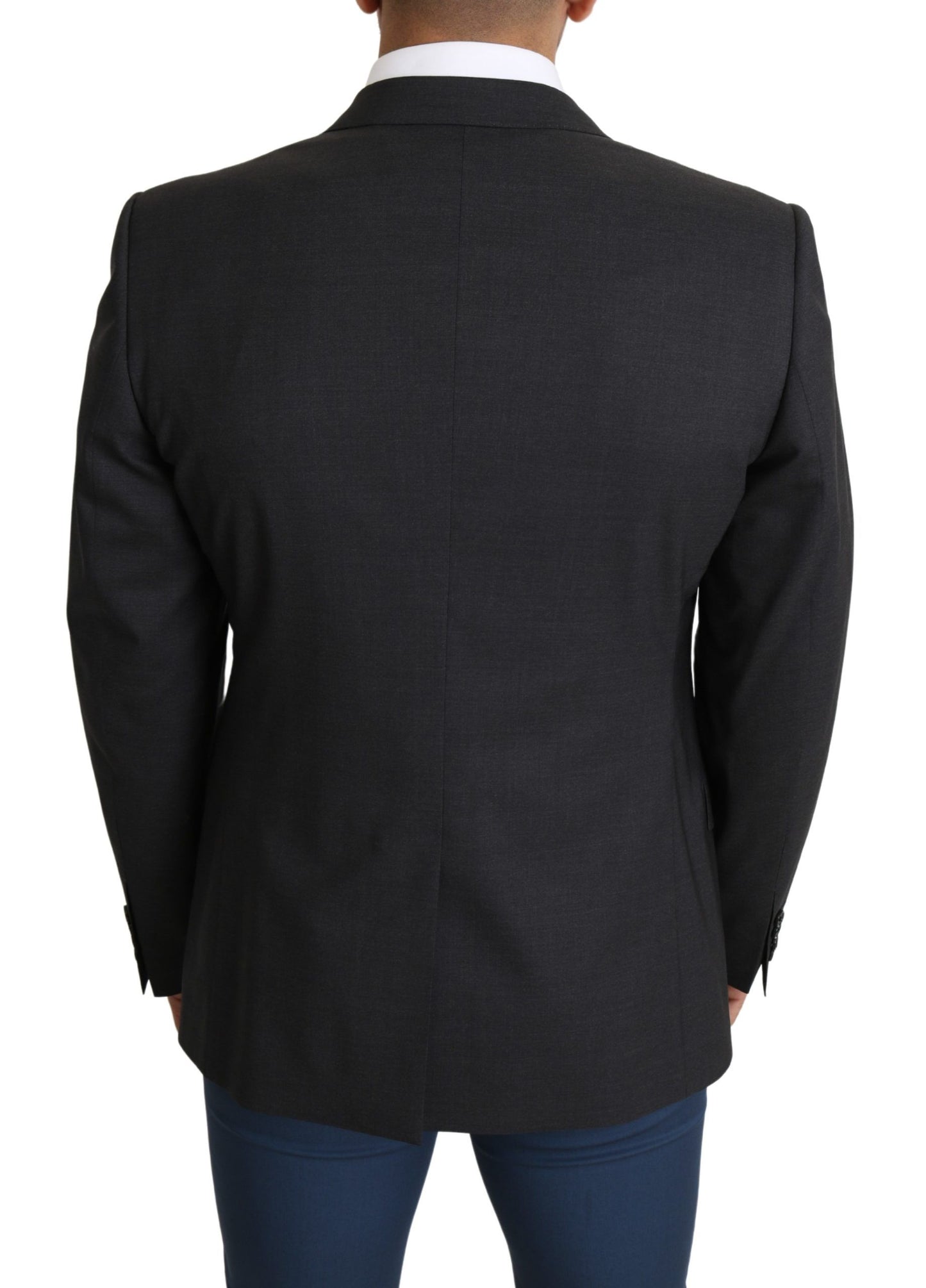 Elegant Gray Wool Silk Blend Slim Fit Blazer