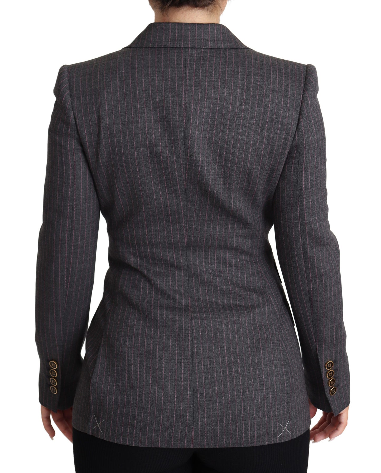 Elegant Gray Stretch Wool Blazer