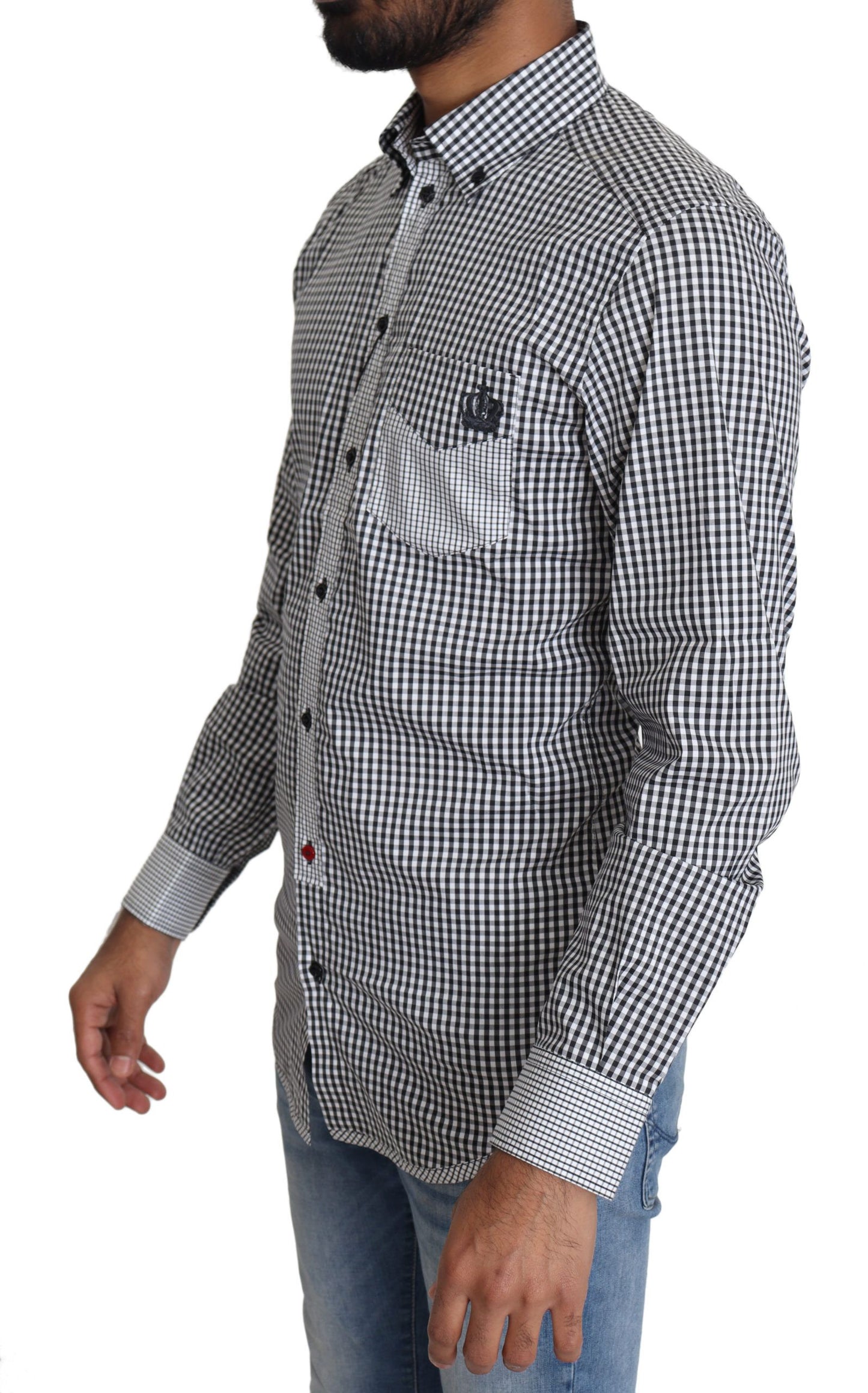 Elegant Black & White Checkered Gold Casual Shirt