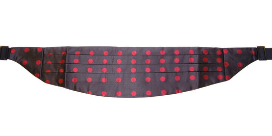 Exquisite Black Silk Cummerbund with Red Polka Dots