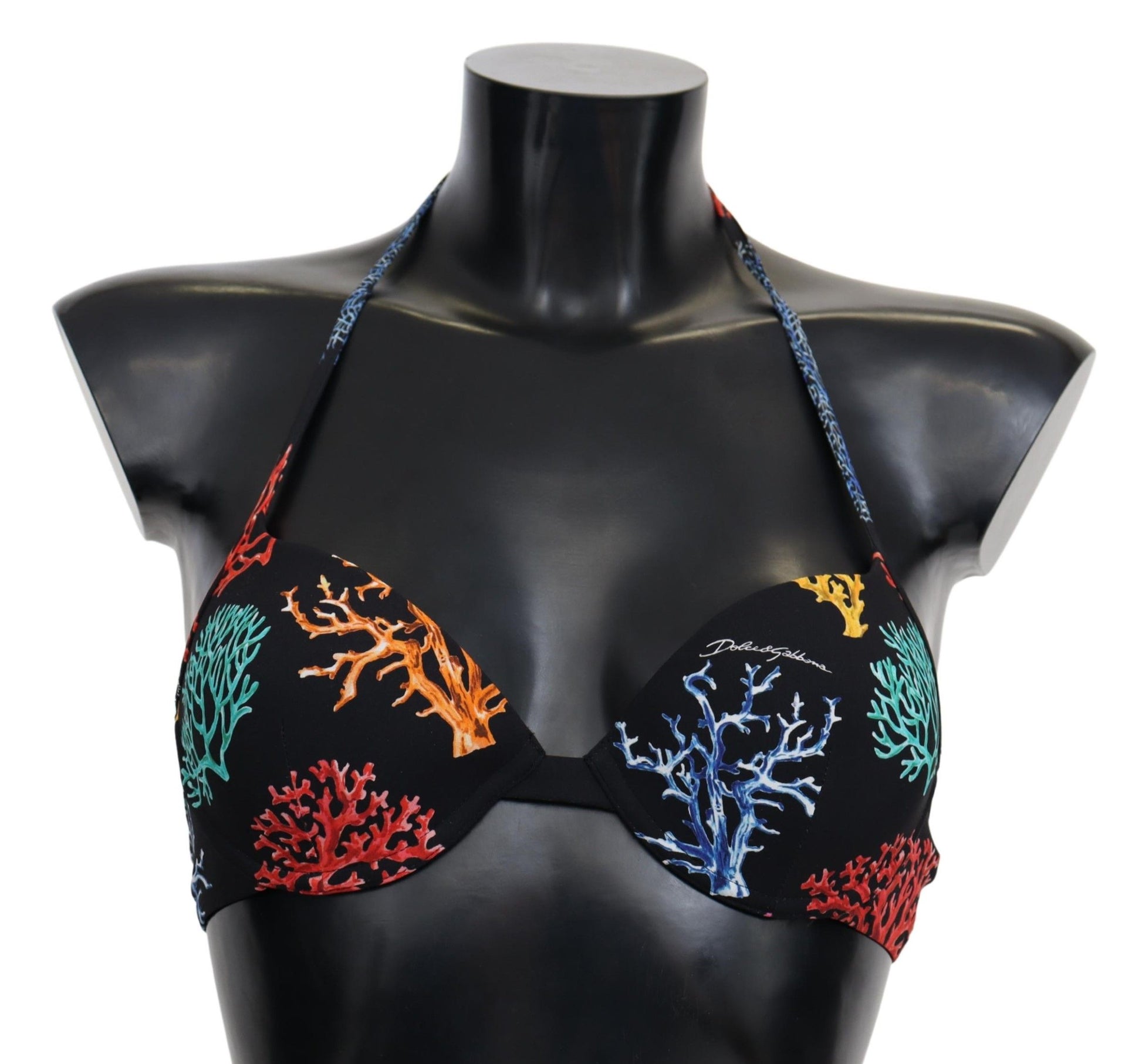 Chic Black Coral Print Bikini Top