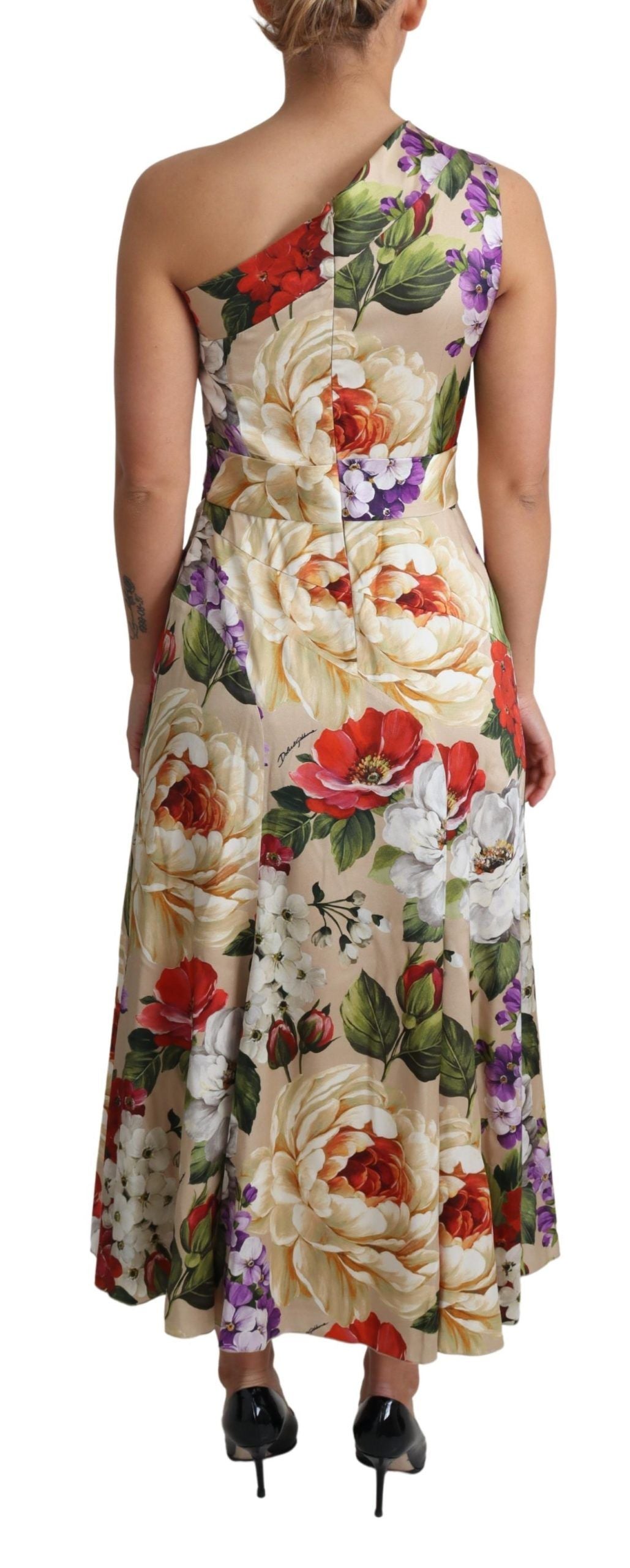 Elegant One-Shoulder Floral Silk Maxi Dress