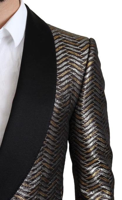 Elegant Metallic Jacquard Slim Blazer Jacket