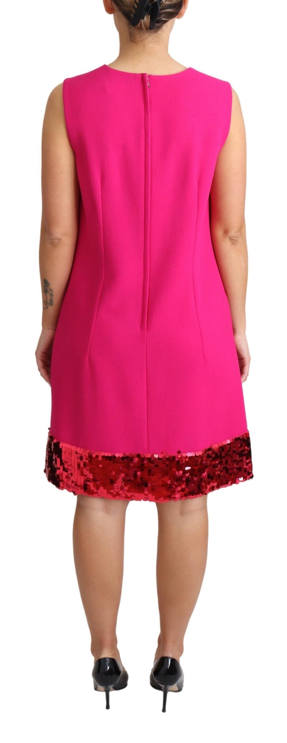 Elegant Fuchsia Sequined Wool Blend Shift Dress