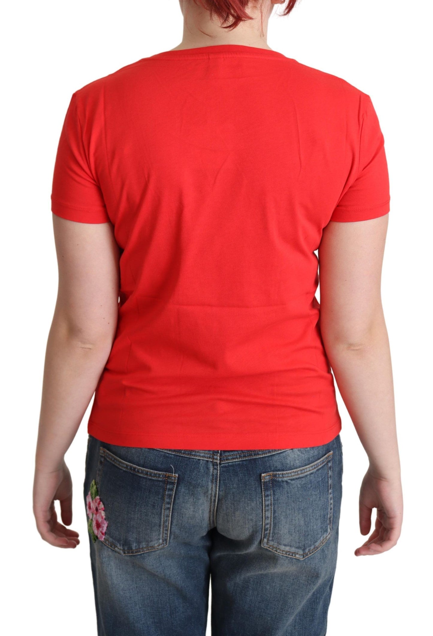 Chic Red Cotton Tee with Playful Print