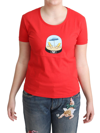 Chic Red Cotton Tee with Signature Print